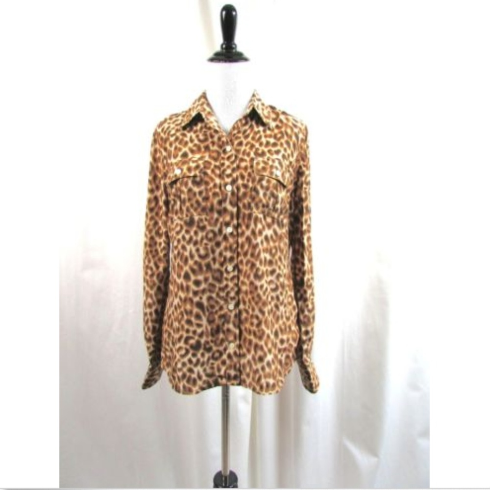 Lucky Brand Leopard Animal Print Silk Blouse